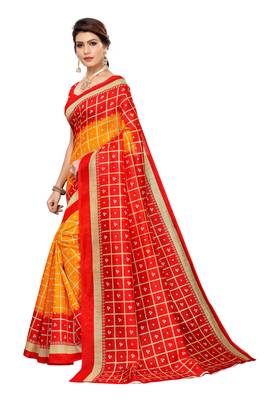 Yellow Printed Art Silk Saree With Blouse 2