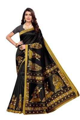 Black Printed Art Silk Saree With Blouse 1