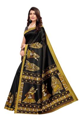 Black Printed Art Silk Saree With Blouse 2