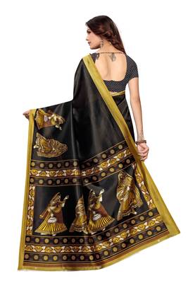 Black Printed Art Silk Saree With Blouse 3