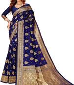 Blue woven jacquard saree with blouse