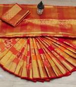 Red Woven Banarasi Silk Saree With Blouse