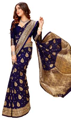 Blue woven jacquard saree with blouse 4