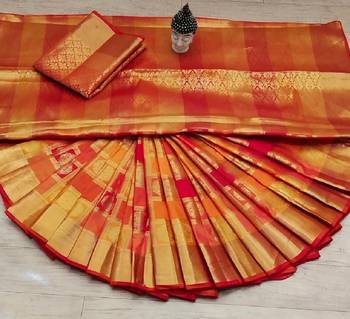 Red Woven Banarasi Silk Saree With Blouse 2