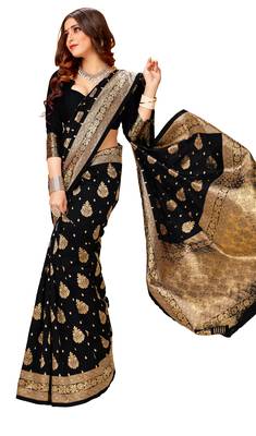 Black woven jacquard saree with blouse 4