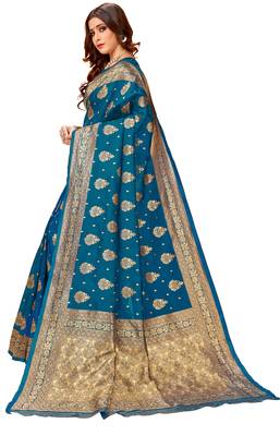 Green woven jacquard saree with blouse 2