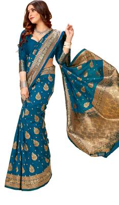 Green woven jacquard saree with blouse 4
