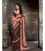 Peach Printed Viscose Rayon Saree With Blouse