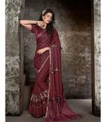 Maroon Printed Viscose Rayon Saree With Blouse