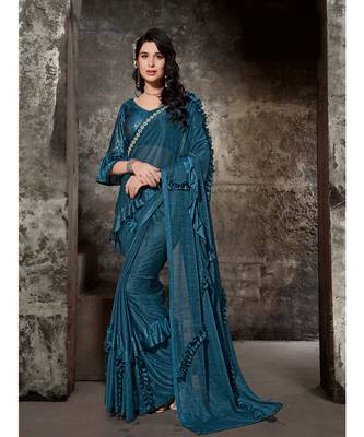 Green Printed Viscose Rayon Saree With Blouse 1