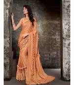 Peach Printed Viscose Rayon Saree With Blouse