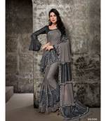 Grey Printed Viscose Rayon Saree With Blouse