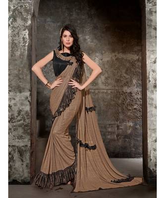 Beige Printed Viscose Rayon Saree With Blouse 1