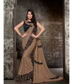 Beige Printed Viscose Rayon Saree With Blouse