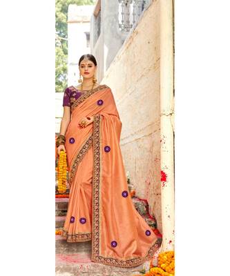 Peach Embroidered Cotton Silk Saree With Blouse 1
