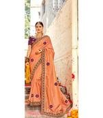 Peach Embroidered Cotton Silk Saree With Blouse