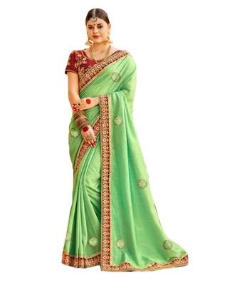 Green Embroidered Cotton Silk Saree With Blouse 1