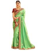 Green Embroidered Cotton Silk Saree With Blouse