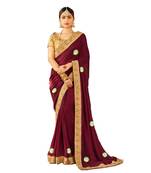 Maroon Embroidered Cotton Silk Saree With Blouse