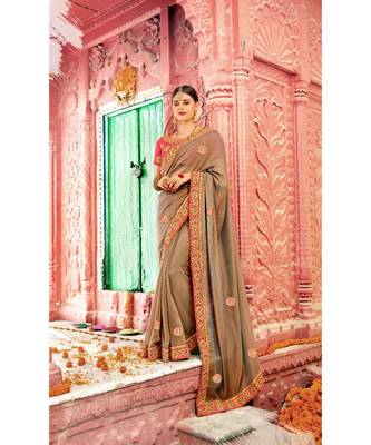 Brown Embroidered Cotton Silk Saree With Blouse 1