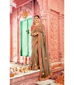 Brown Embroidered Cotton Silk Saree With Blouse