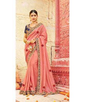 Peach Embroidered Cotton Silk Saree With Blouse 1