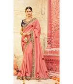 Peach Embroidered Cotton Silk Saree With Blouse