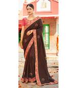 Brown Embroidered Cotton Silk Saree With Blouse