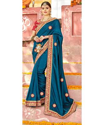 Blue Embroidered Cotton Silk Saree With Blouse 1