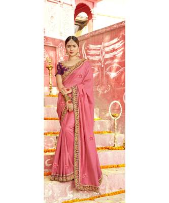 Pink Embroidered Cotton Silk Saree With Blouse 1