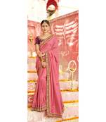 Pink Embroidered Cotton Silk Saree With Blouse
