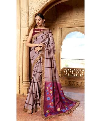 Brown Printed Cotton Saree With Blouse 1