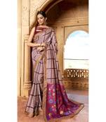 Brown Printed Cotton Saree With Blouse