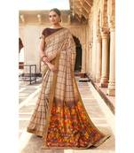 Beige Printed Cotton Saree With Blouse