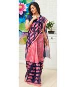Pink Printed Cotton Saree With Blouse