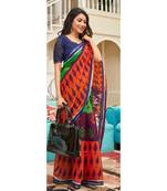 Orange Printed Cotton Saree With Blouse