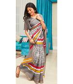 Grey Printed Cotton Saree With Blouse