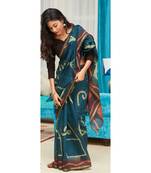Green Printed Cotton Saree With Blouse
