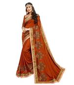 Rust Embroidered Cotton Silk Saree With Blouse