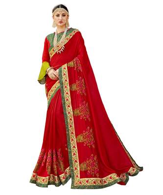 Red Embroidered Cotton Silk Saree With Blouse 1