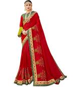 Red Embroidered Cotton Silk Saree With Blouse