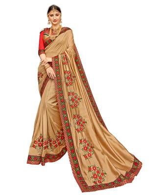 Beige Embroidered Cotton Silk Saree With Blouse 1