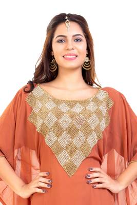 Tomato Hand Embroidery Georgette Dubai Farasha 4