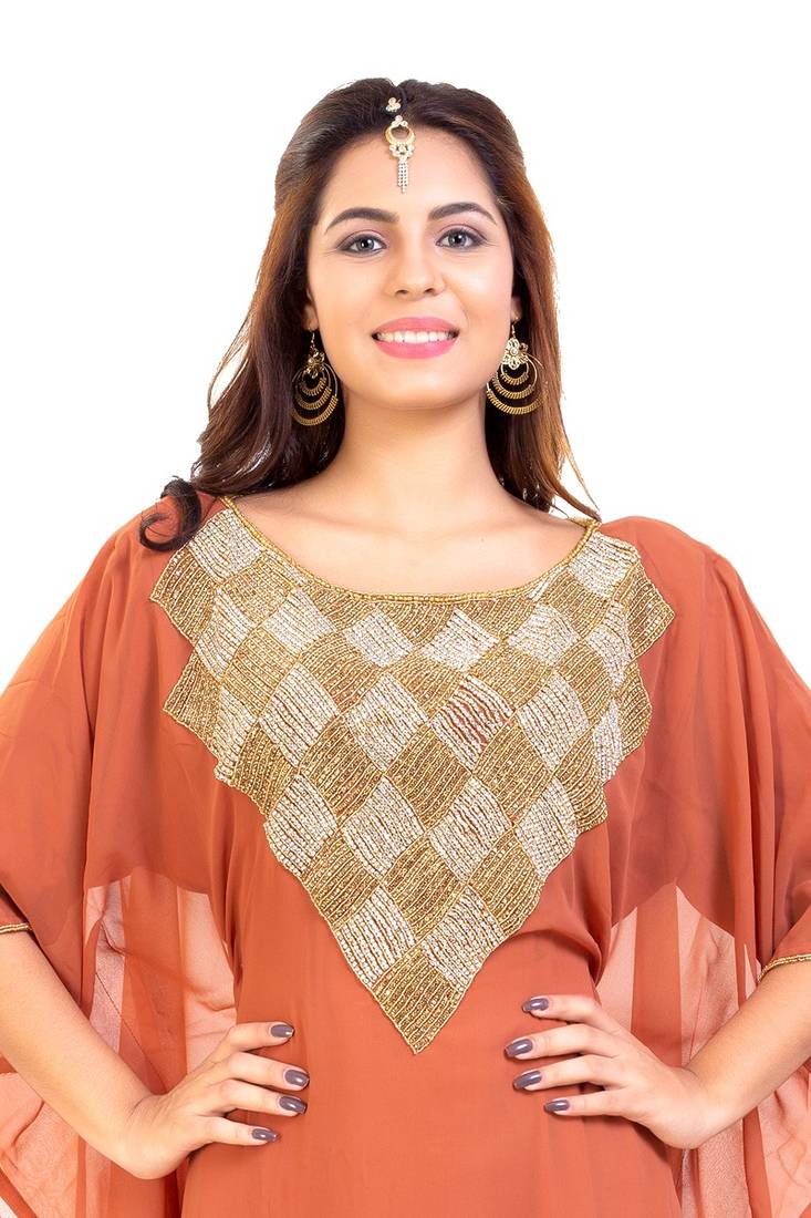 Tomato Hand Embroidery Georgette Dubai Farasha