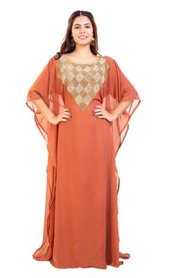 Tomato Hand Embroidery Georgette Dubai Farasha 1