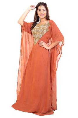 Tomato Hand Embroidery Georgette Dubai Farasha 5