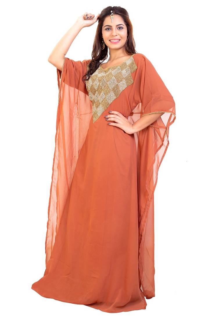 Tomato Hand Embroidery Georgette Dubai Farasha