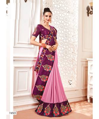 Pink Embroidered Cotton Silk Saree With Blouse 1