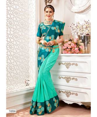 Green Embroidered Cotton Silk Saree With Blouse 1