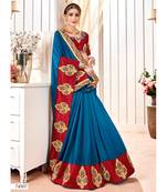 Blue Embroidered Cotton Silk Saree With Blouse